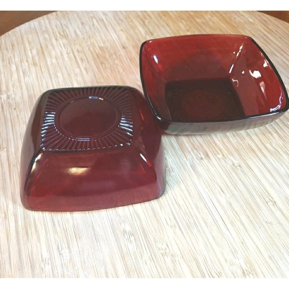 Lot Of 2 Anchor Hocking Fire-King Dessert Bowl 4.75" Charm Ruby Red Square